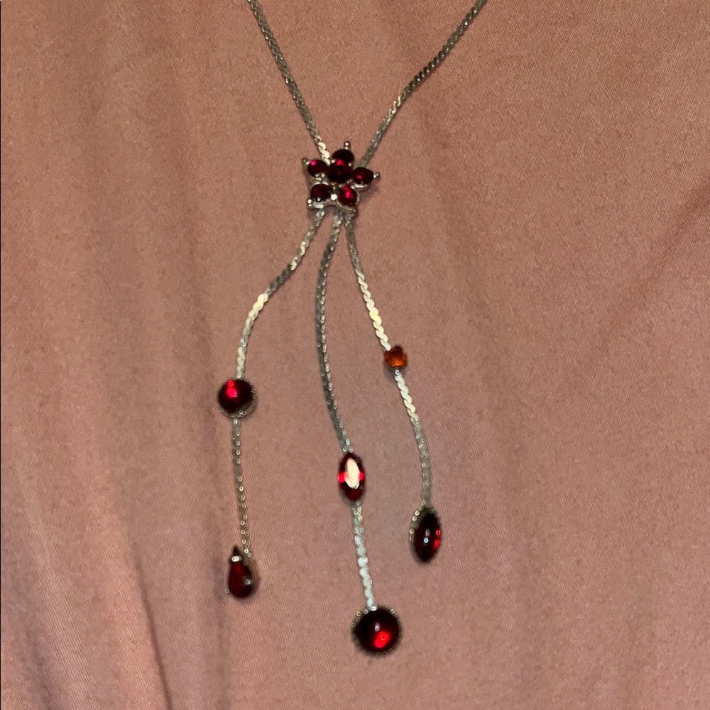 Elegant Silver Necklace with Red Accents
